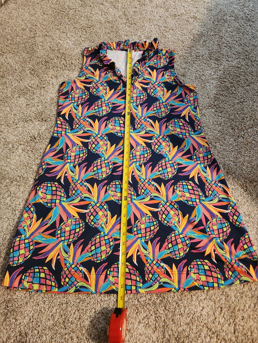 Lulu B- Sleeveless Ruffle V-Neck Pineapple Print Dress - Navy & Multi - Picture 9 of 9